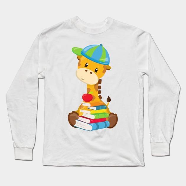 Cute Giraffe, Giraffe Going To School, Books Long Sleeve T-Shirt by Jelena Dunčević